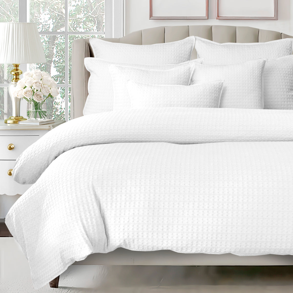 Honeycomb Waffle White Coverlet Set