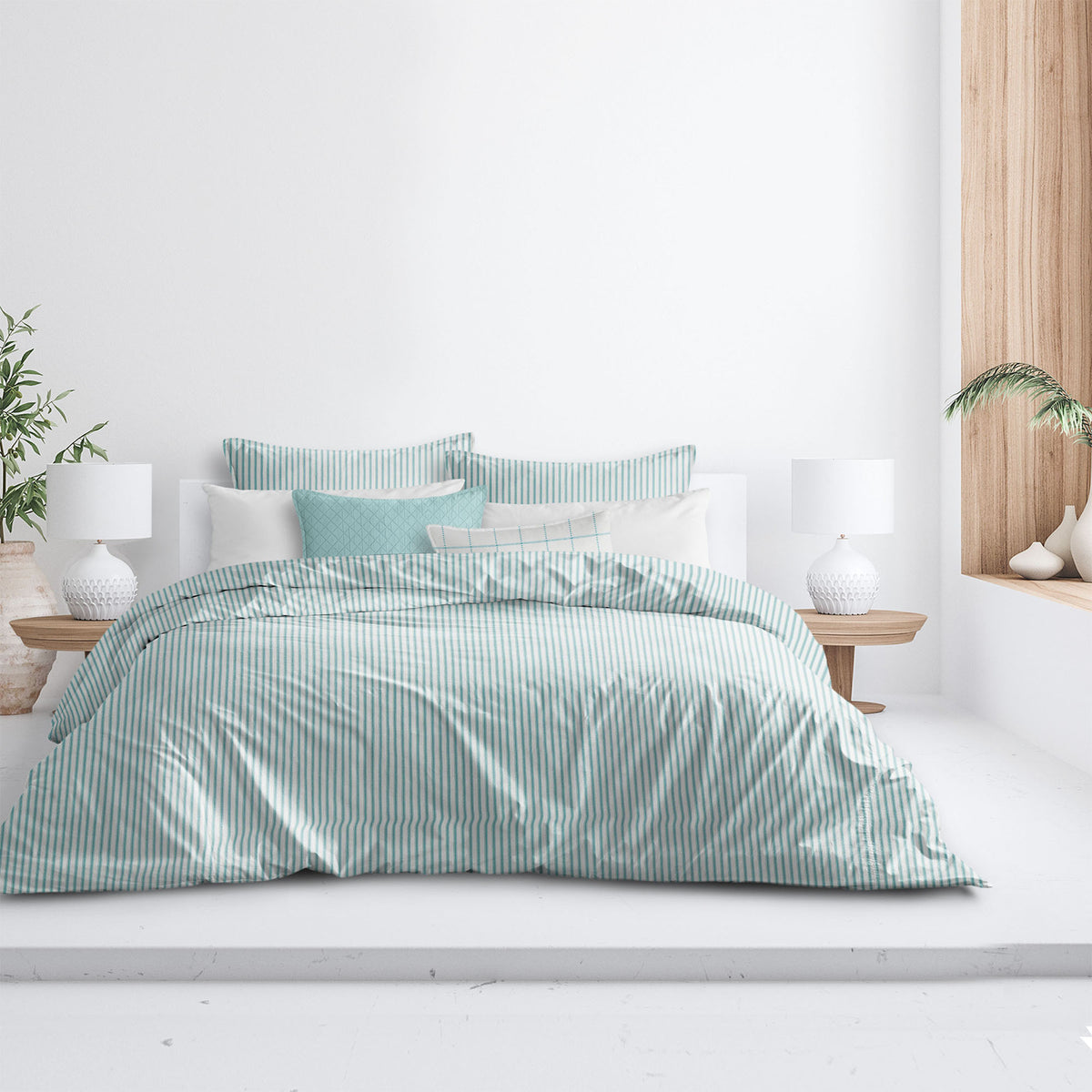 Basic Ticking Stripes Aqua Duvet Cover Set