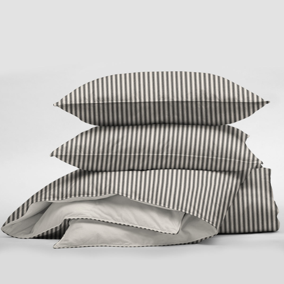 Cruz Ticking Stripes Black-Linen Duvet Cover Set