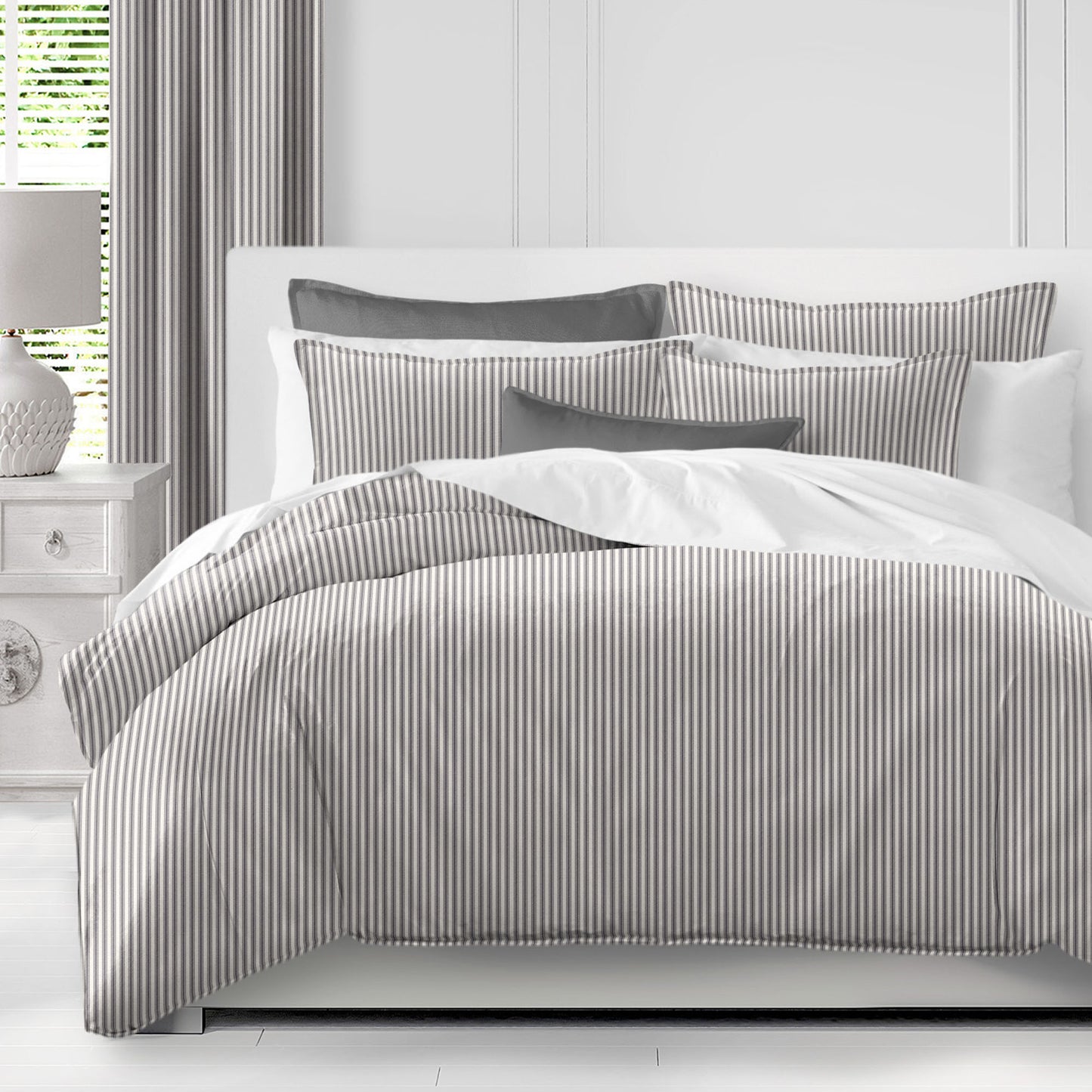 Cruz Ticking Stripes Gray-Ivory Comforter Set