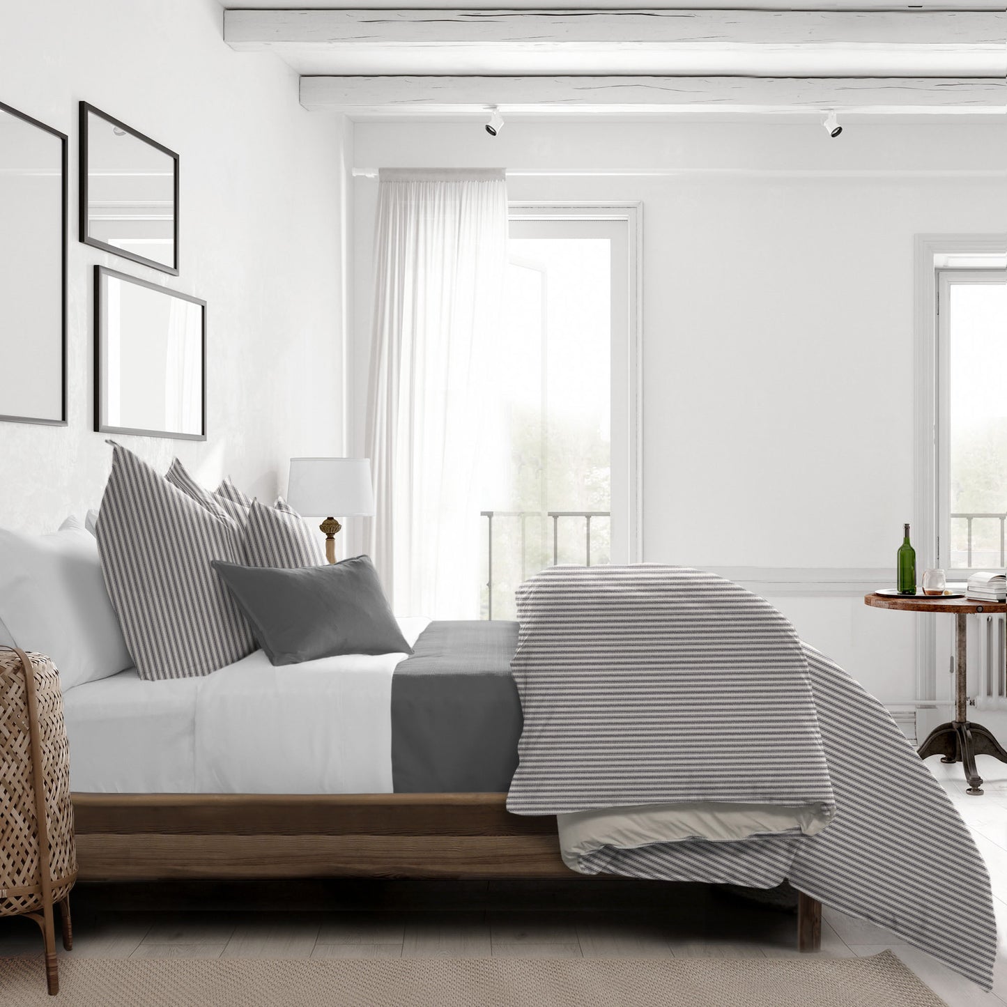 Cruz Ticking Stripes Gray-Ivory Comforter Set