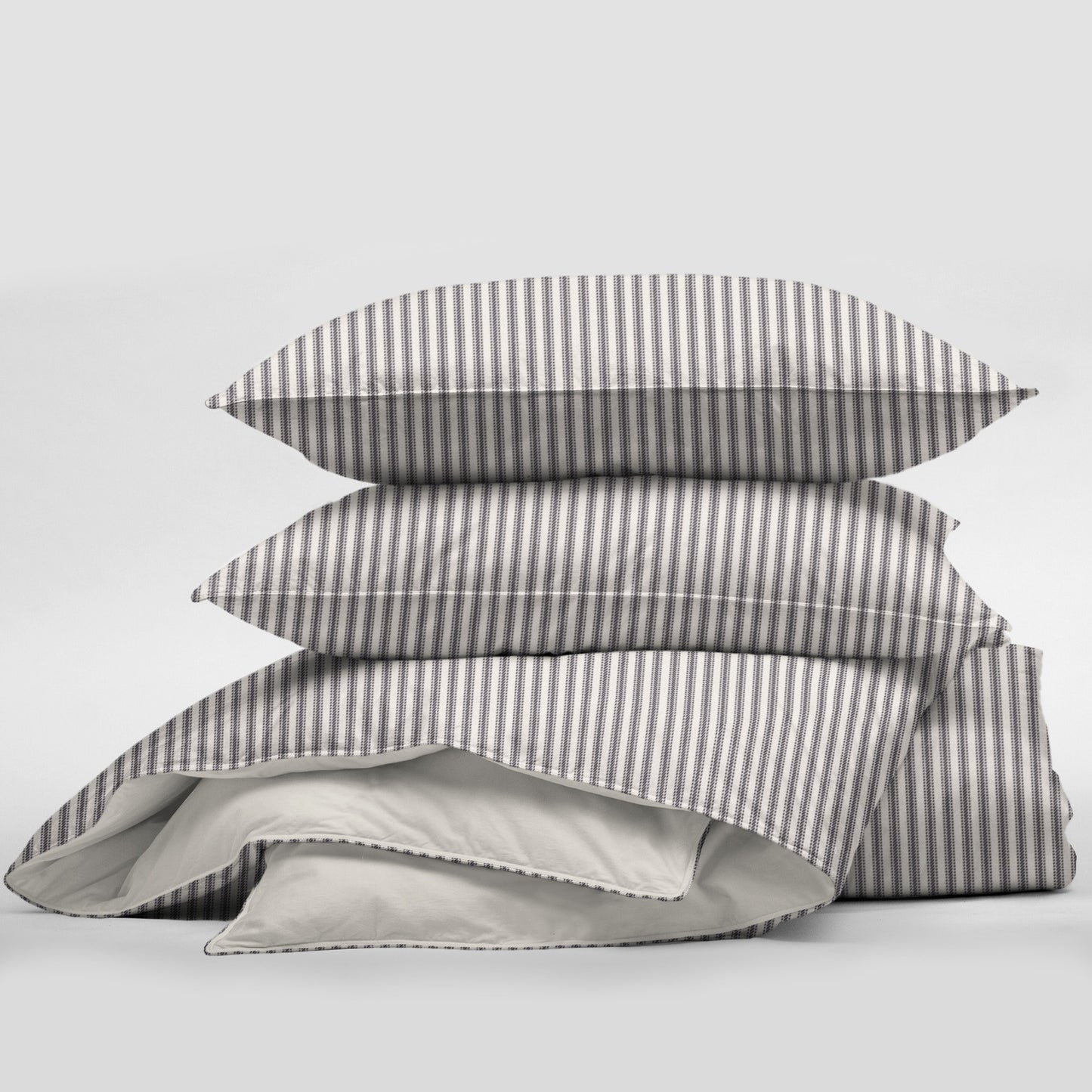 Cruz Ticking Stripes Gray-Ivory Comforter Set