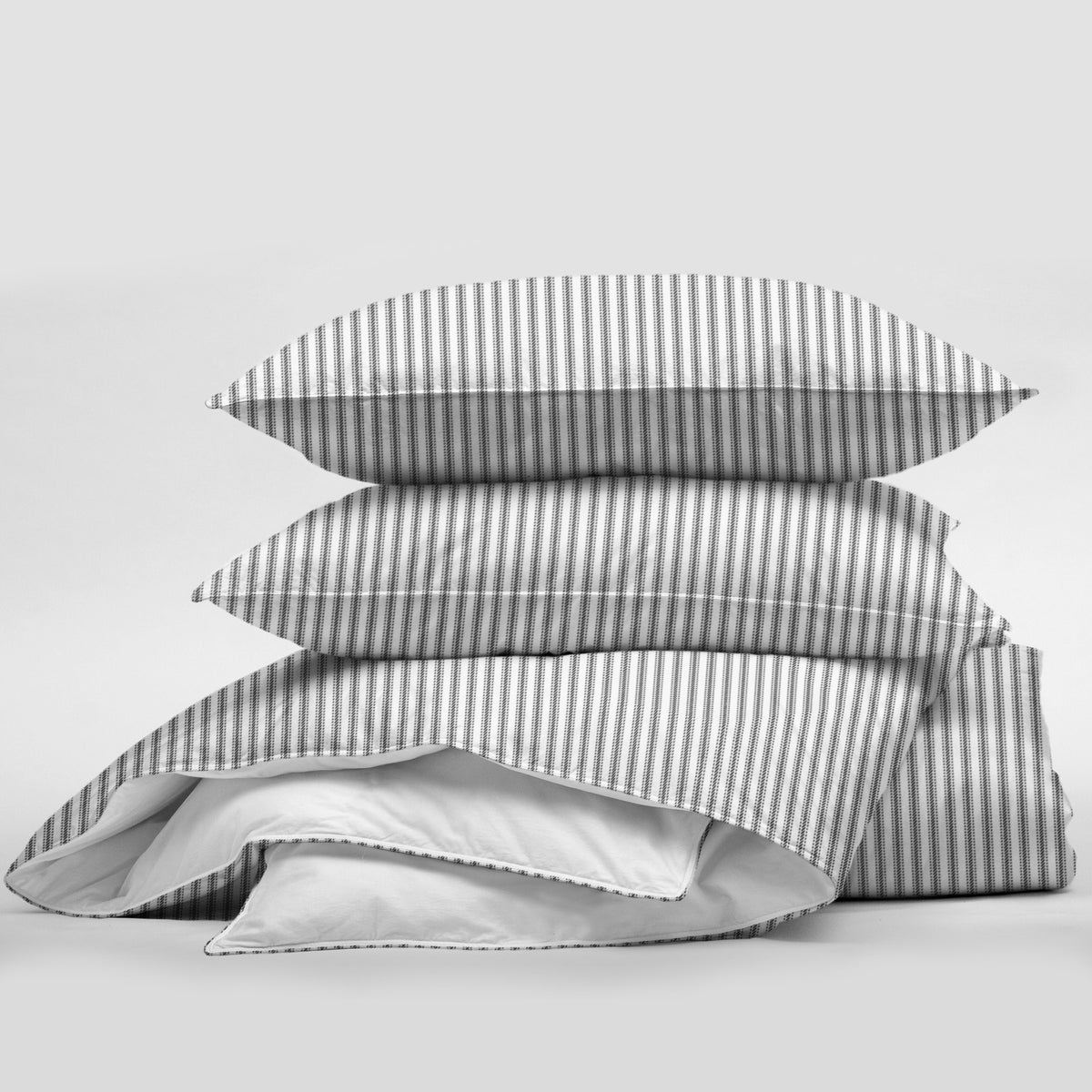 Cruz Ticking Stripes White-Black Duvet Cover Set