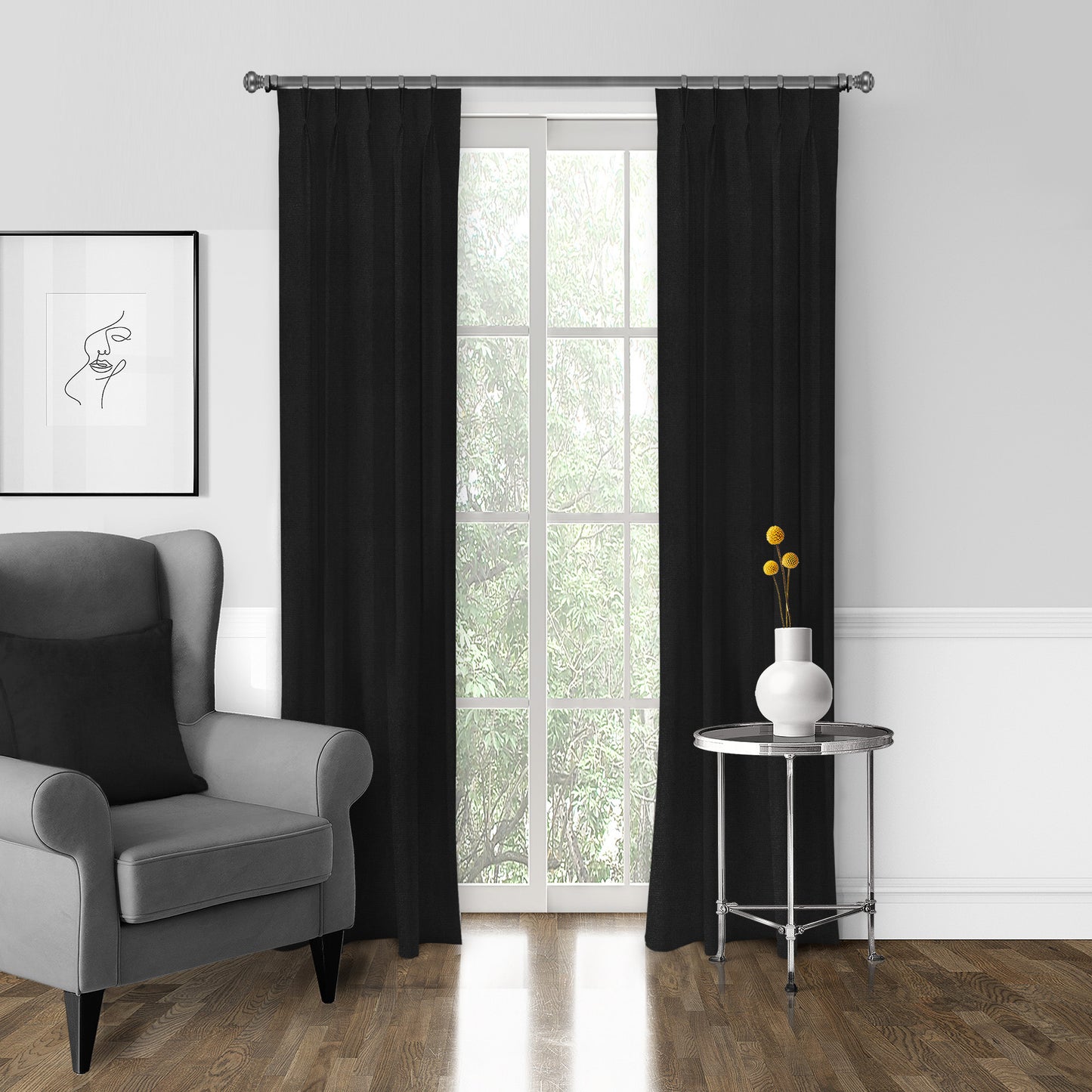 Vanessa Black Pinch Pleat Drapes