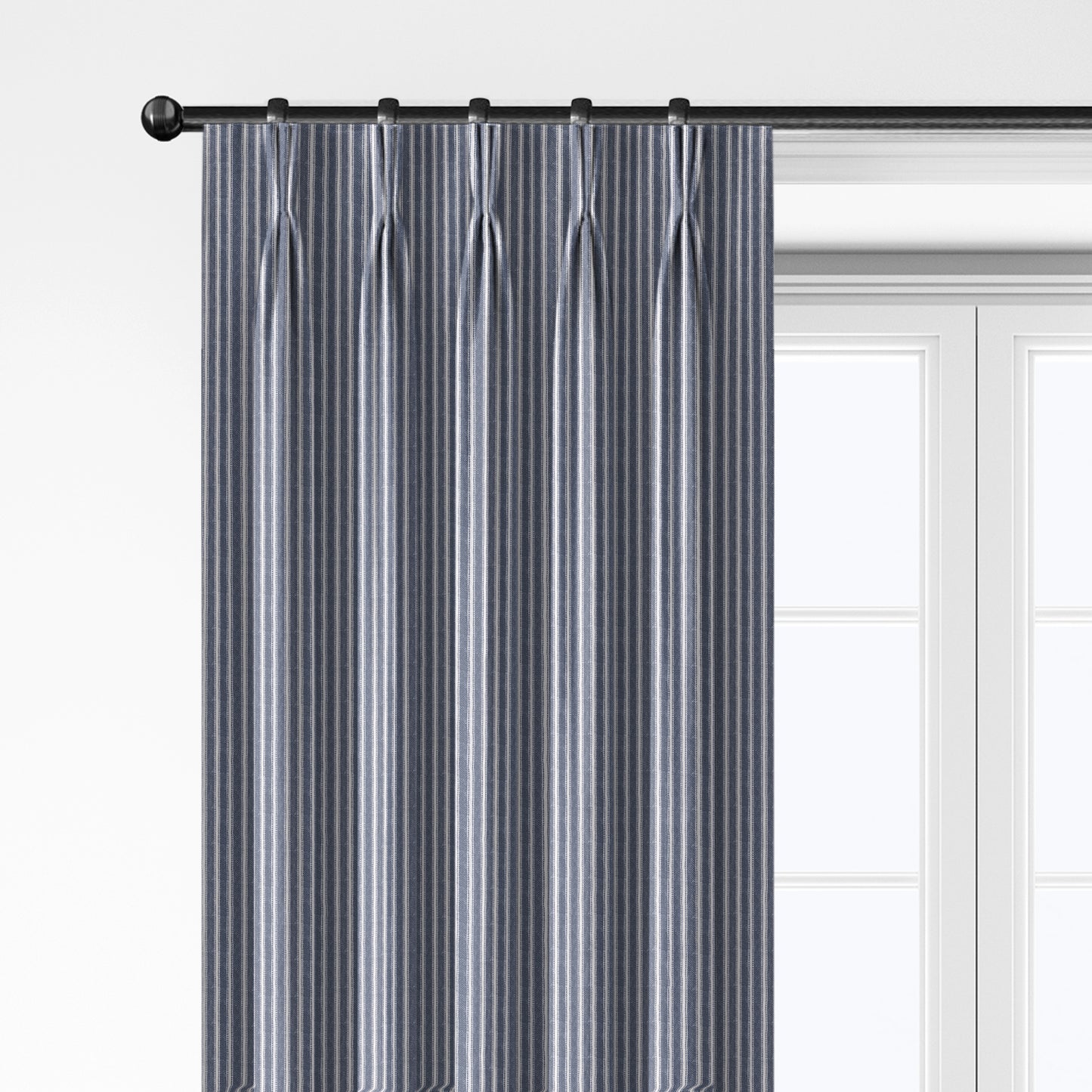 Walker Stripe IndigoWhite Pinch Pleat Drapery Panel