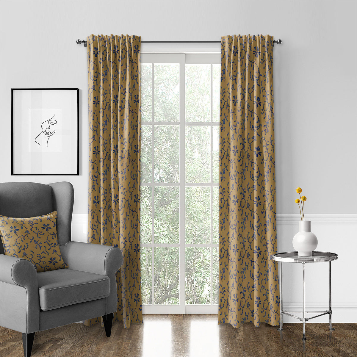 Ali Navy Brass Pole Top Drapes