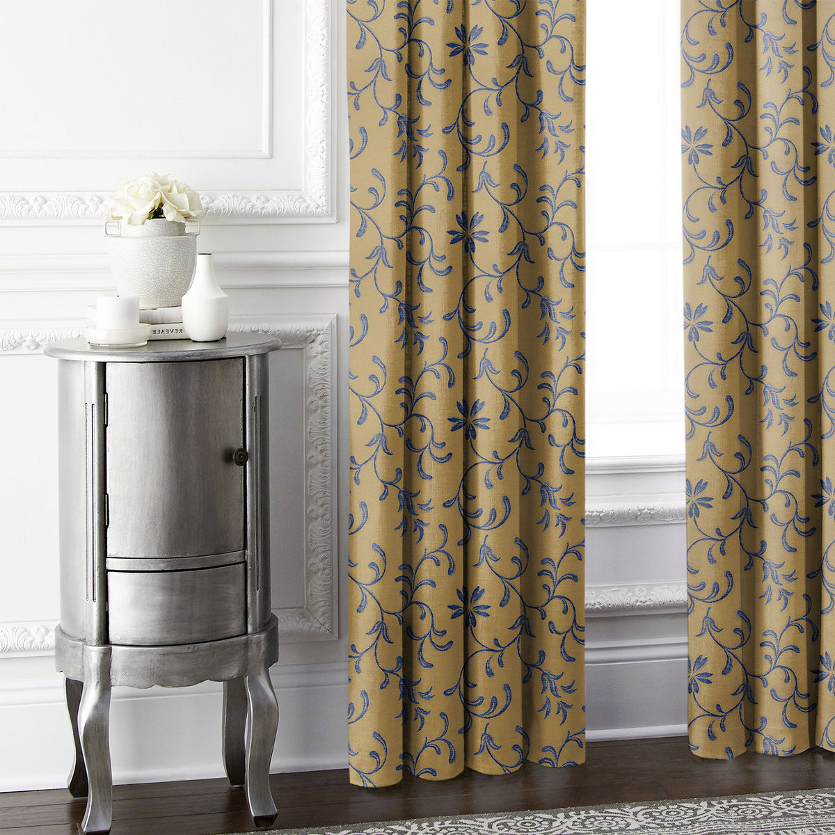 Ali Navy Brass Pole Top Drapes
