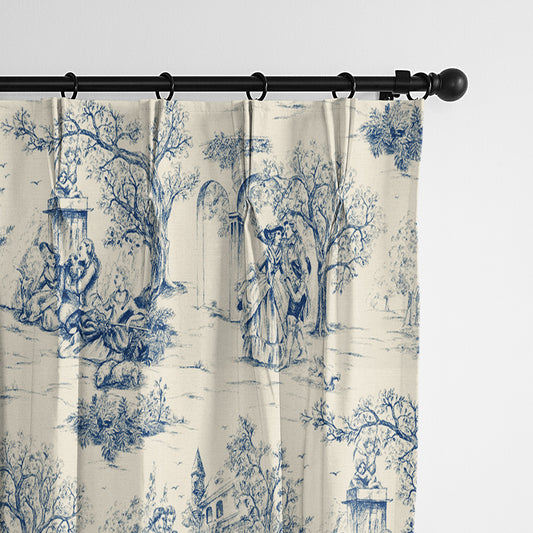 Archamps Toile Blue Pinch Pleat Drapes