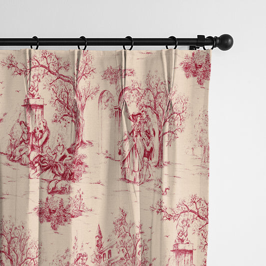 Archamps Toile Red Pinch Pleat Drapes