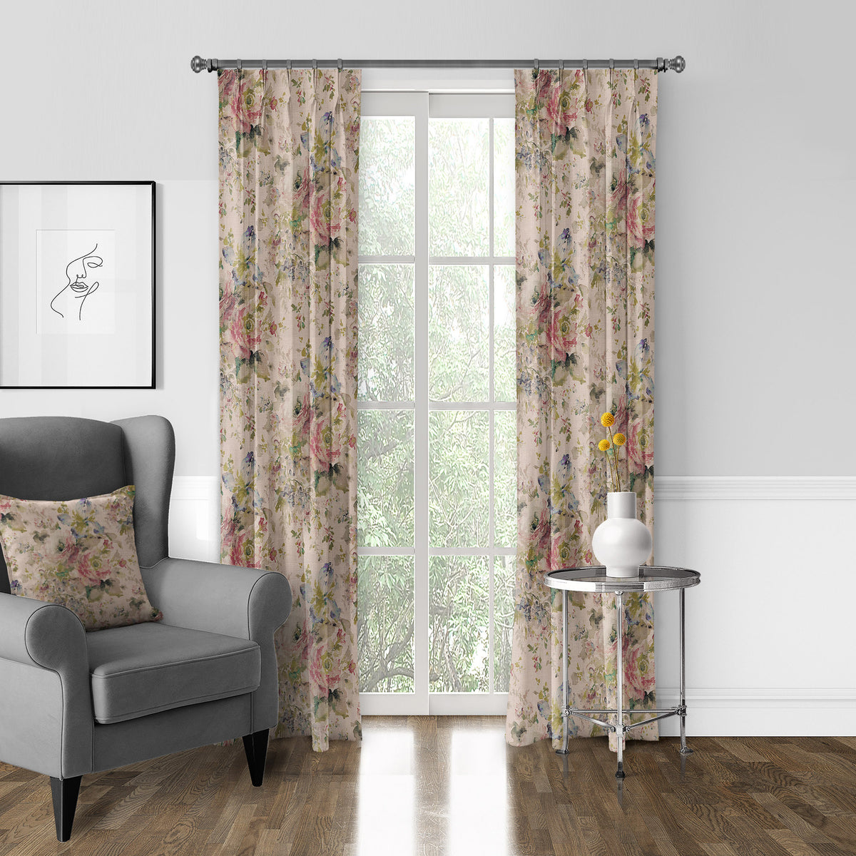 Athena Linen Blush Pinch Pleat Drapes