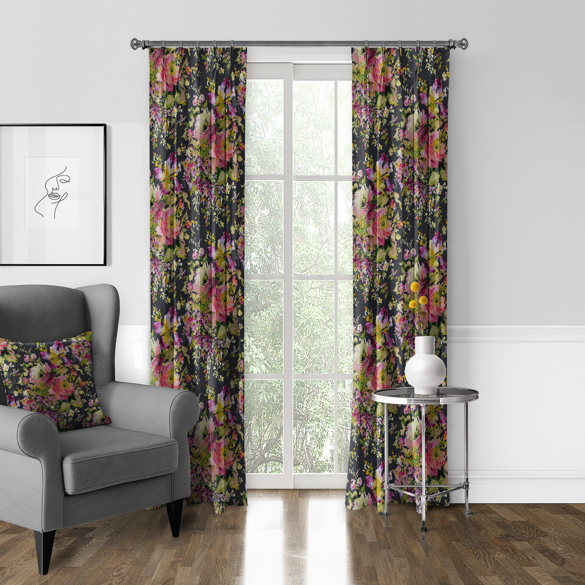 Athena Linen Charcoal Pinch Pleat Drapes