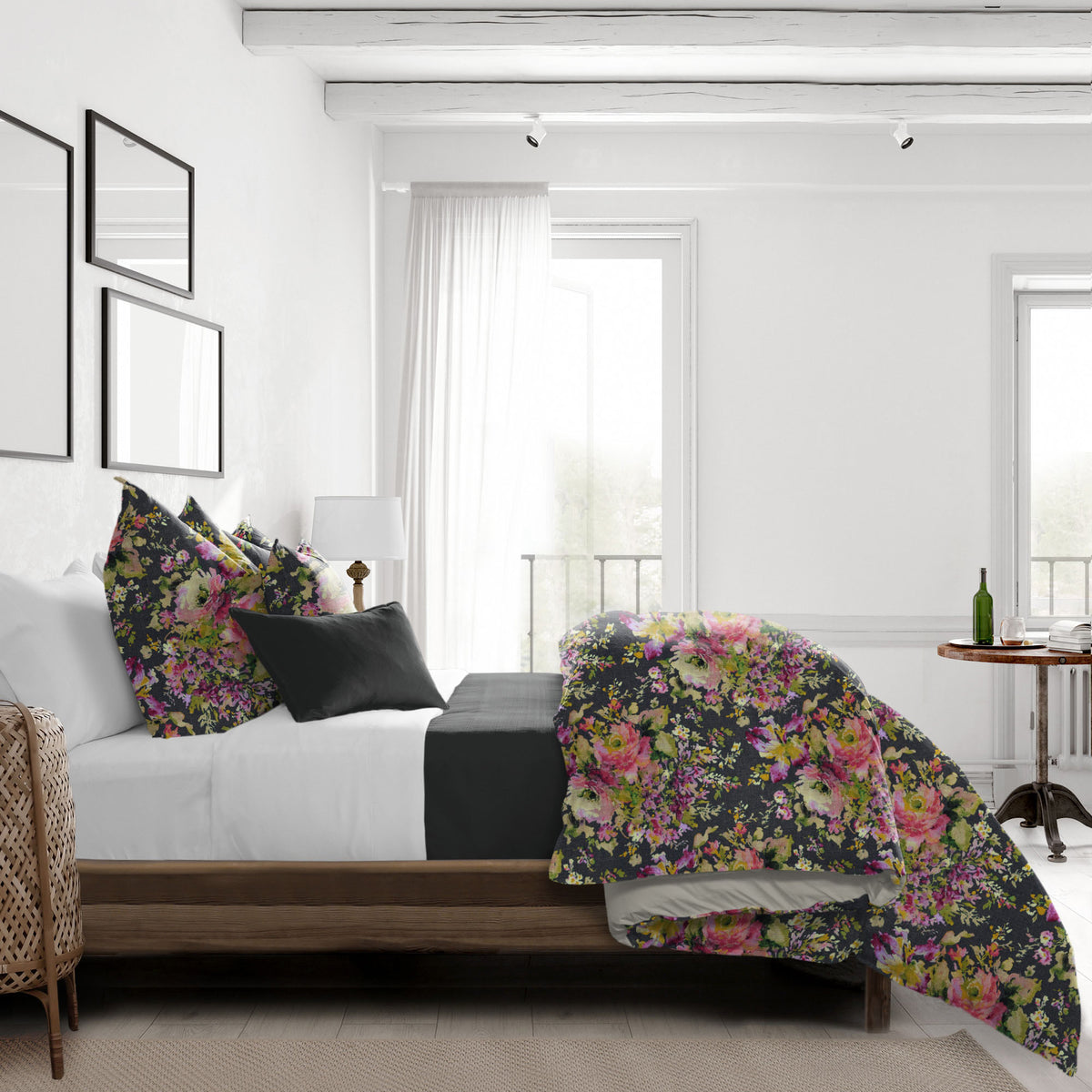 Athena Linen Charcoal Coverlet Set