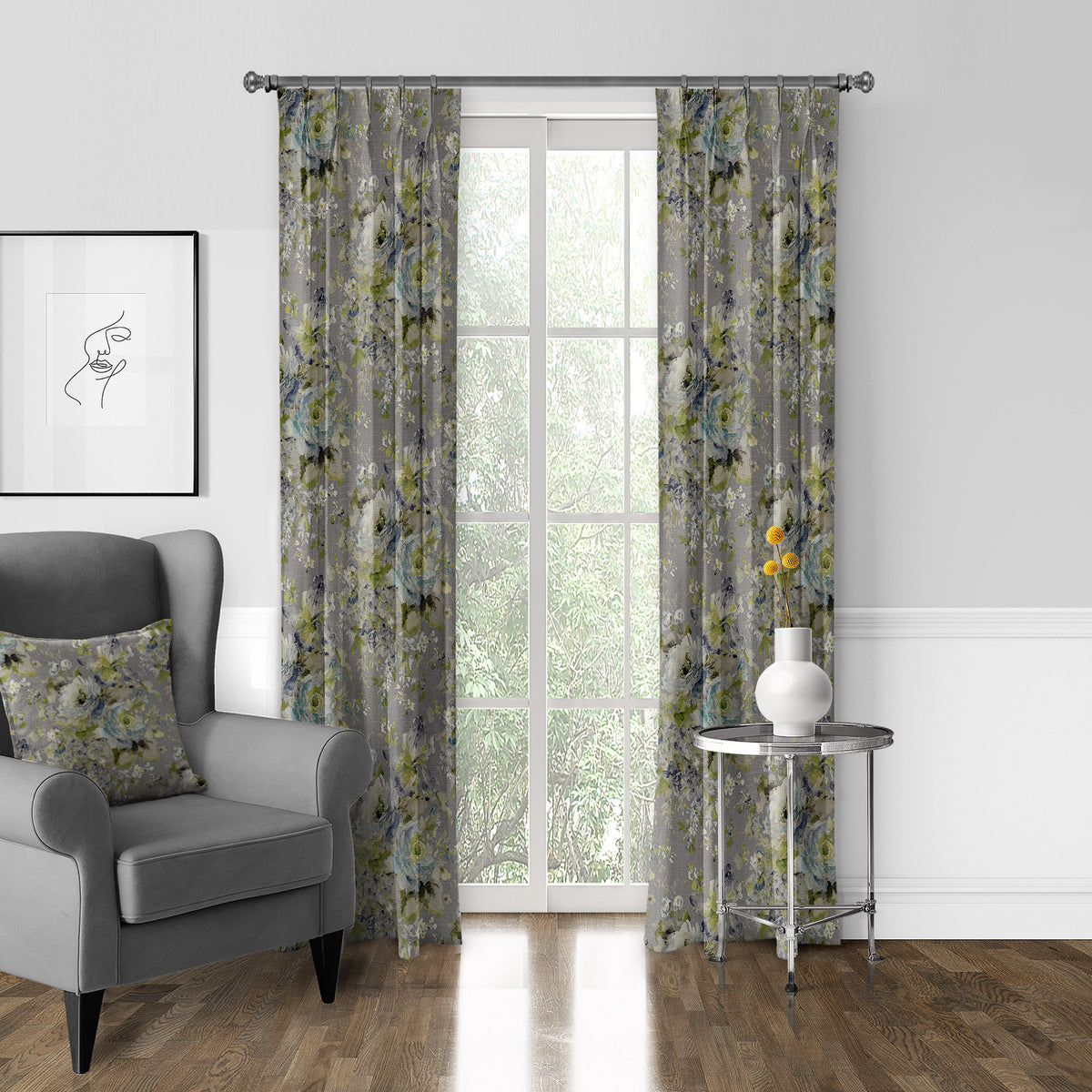 Athena Linen Heather Gray Pinch Pleat Drapes