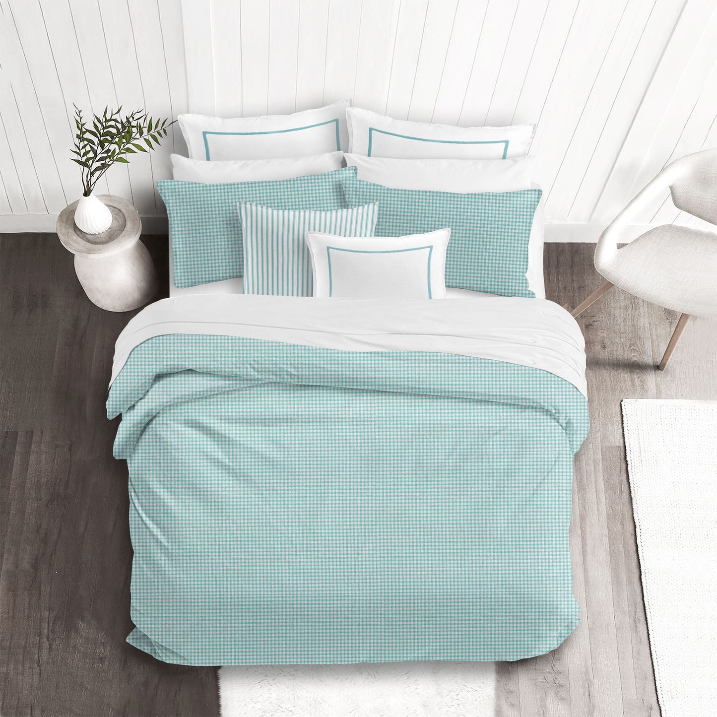 Basic Gingham Aqua Duvet Cover Set