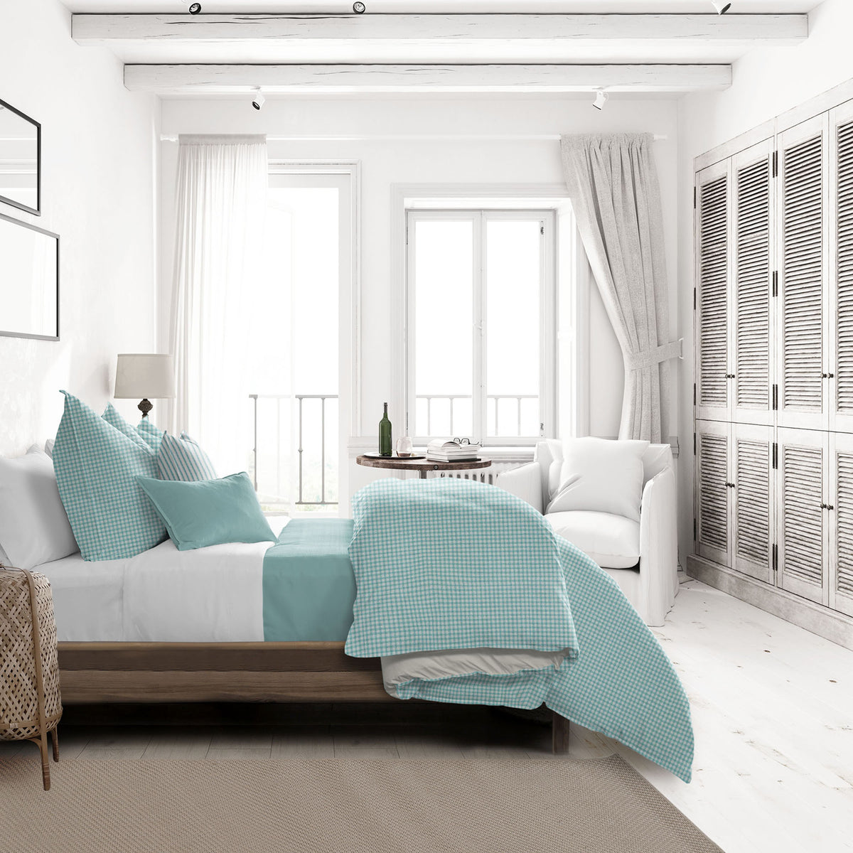 Basic Gingham Aqua Comforter Set
