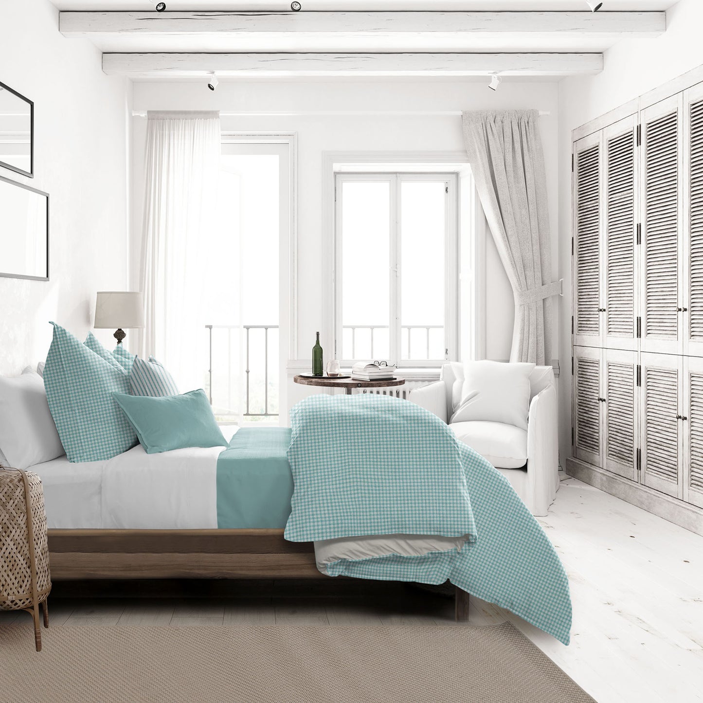 Basic Gingham Aqua Duvet Cover Set