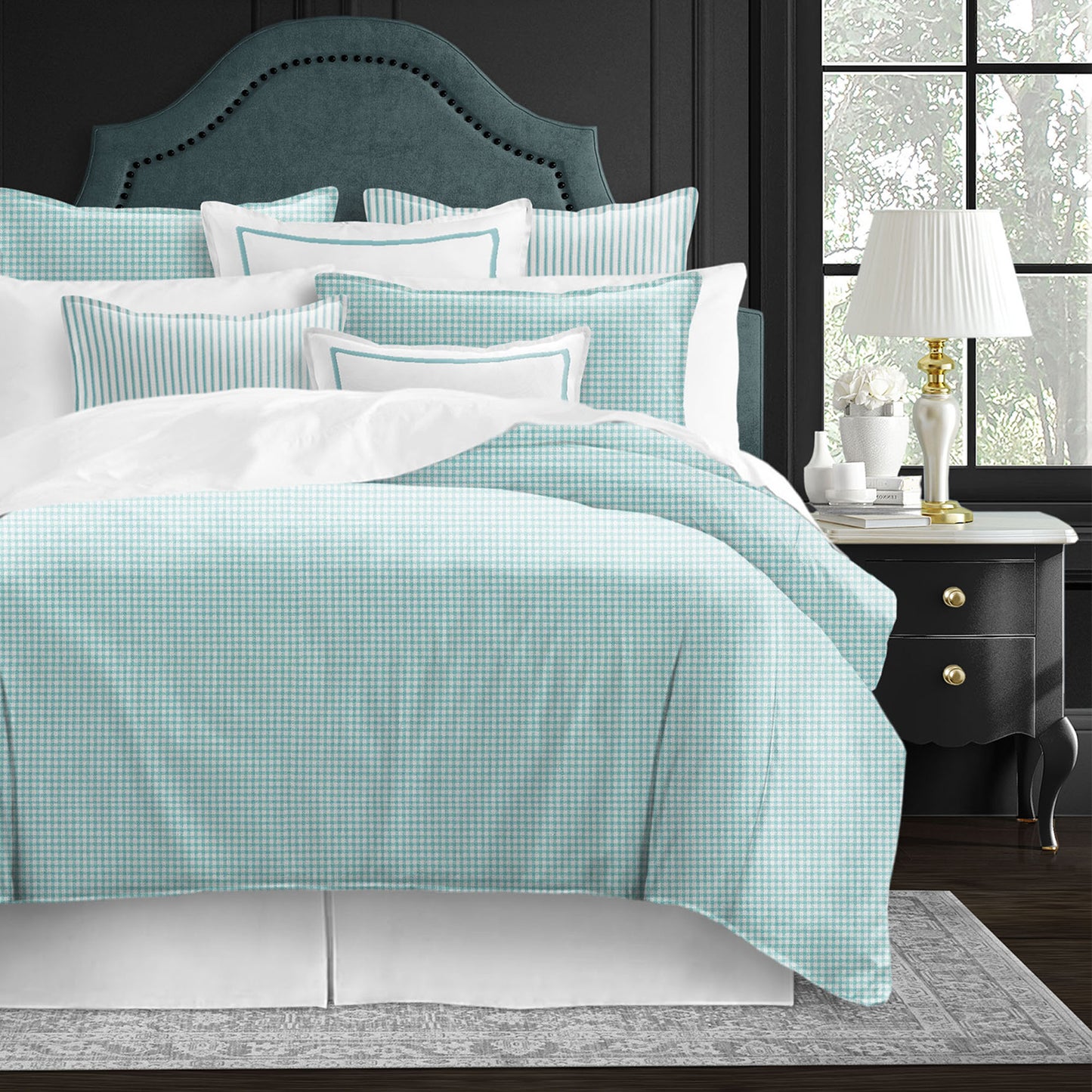 Basic Gingham Aqua Duvet Cover Set