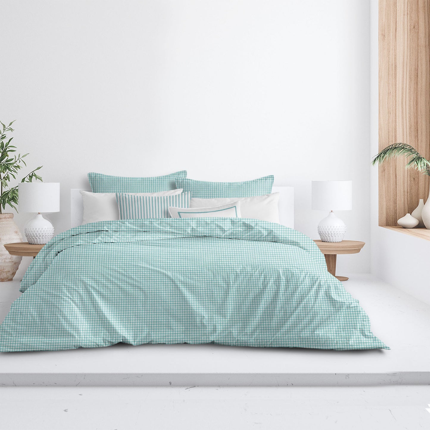 Basic Gingham Aqua Duvet Cover Set