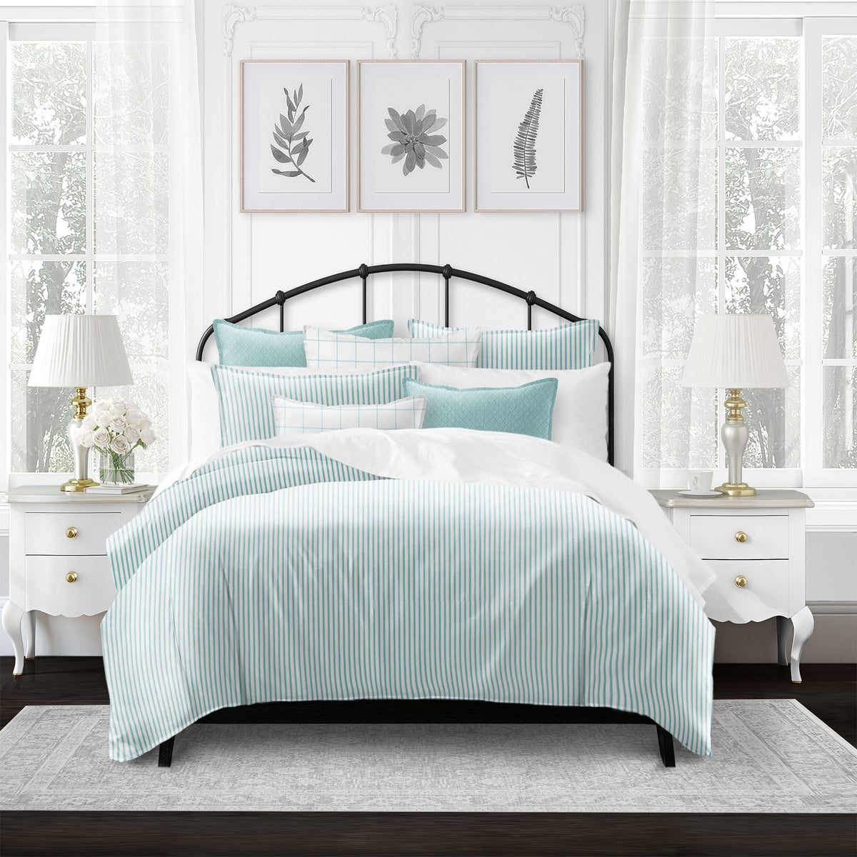 Basic Ticking Stripes Aqua Duvet Cover Set