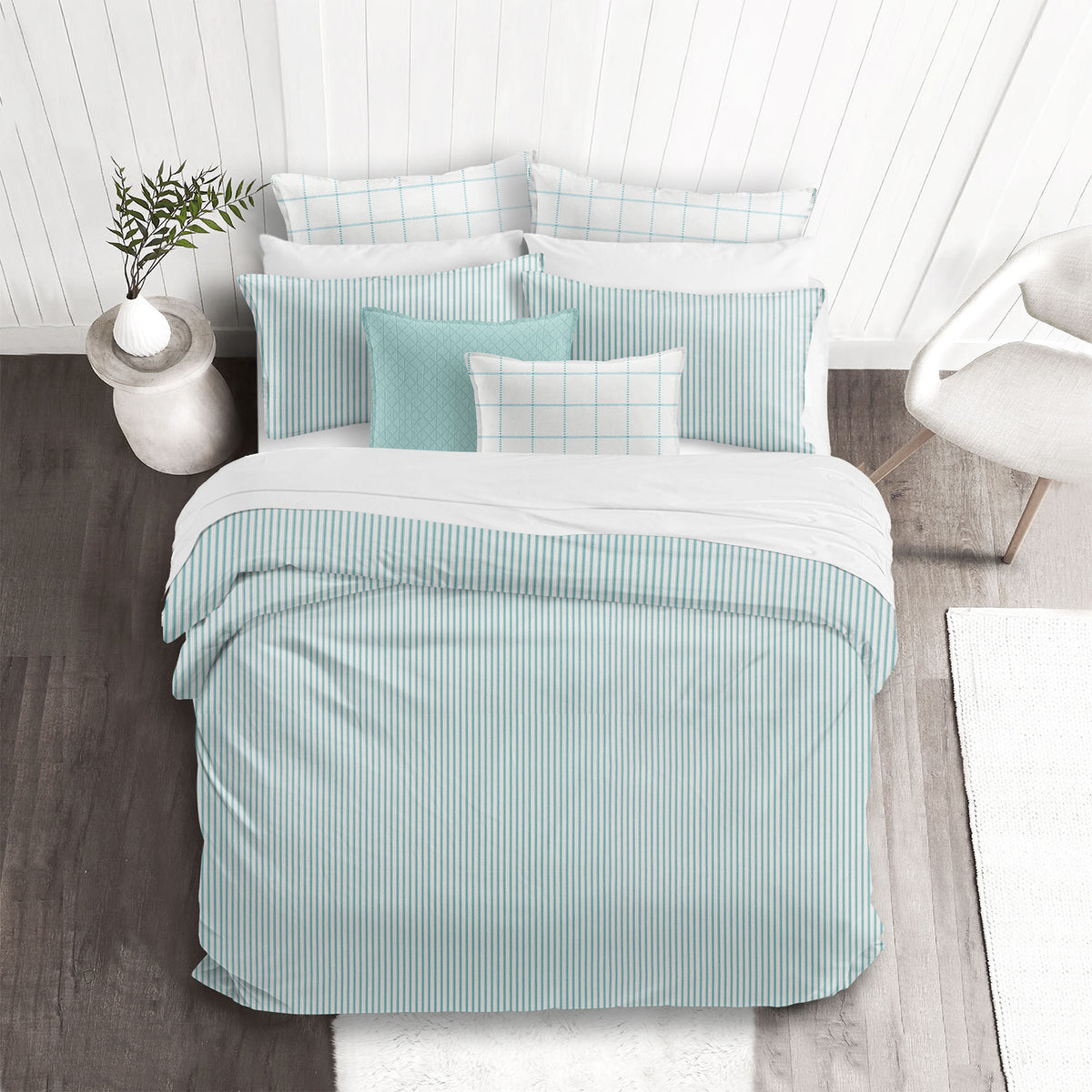 Basic Ticking Stripes Aqua Duvet Cover Set