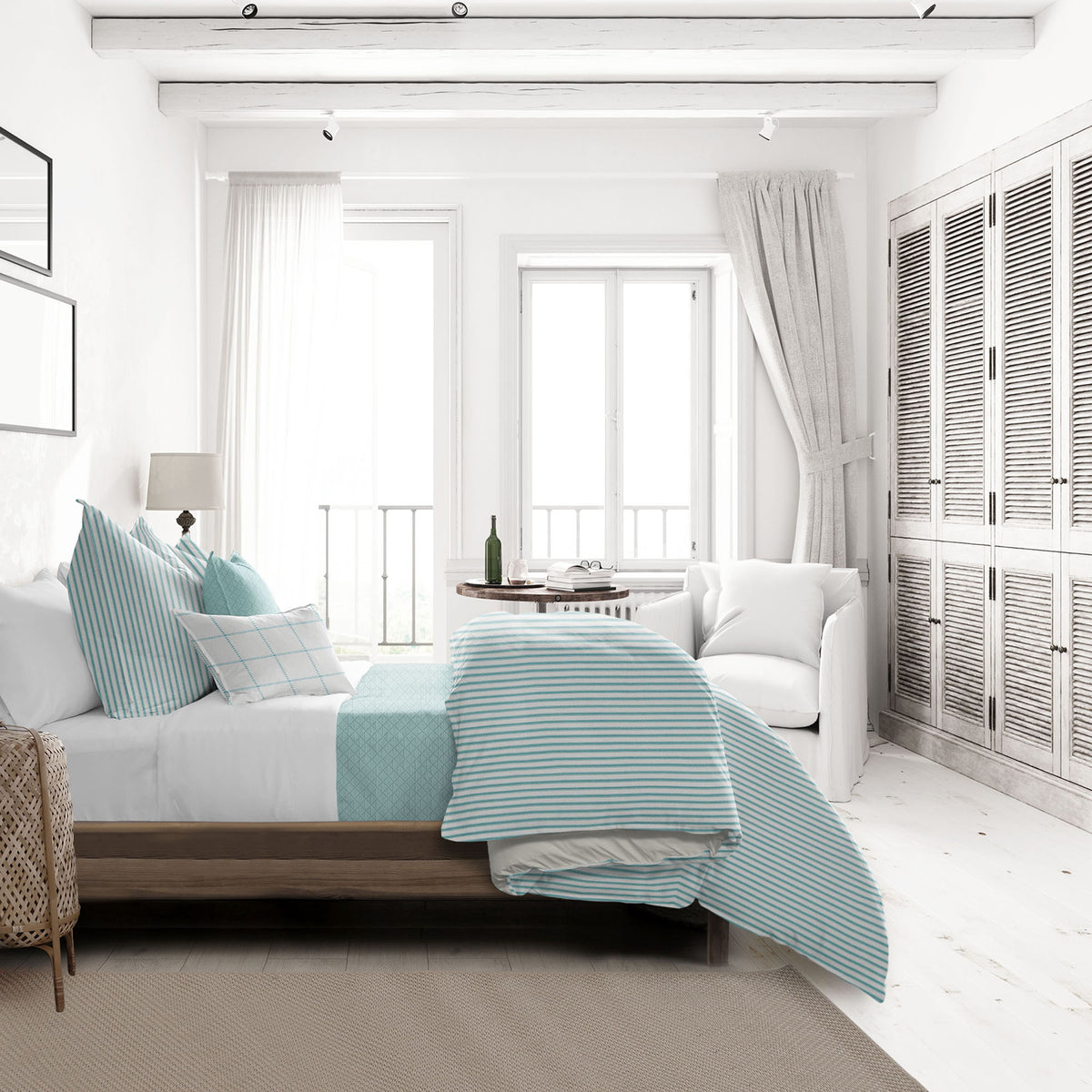 Basic Ticking Stripes Aqua Duvet Cover Set