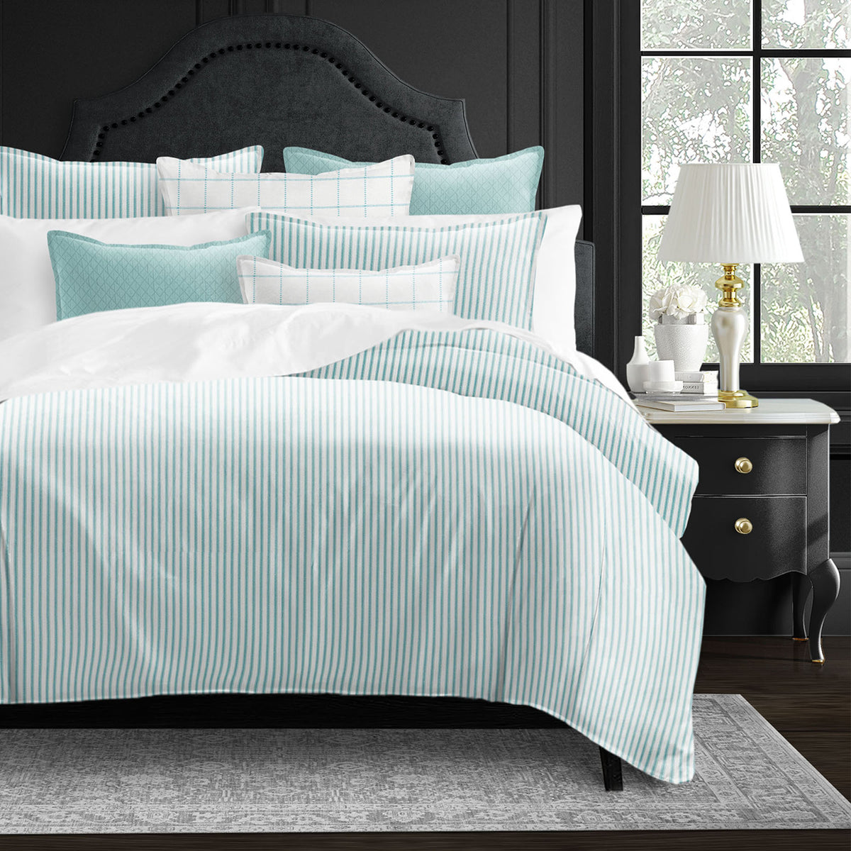Basic Ticking Stripes Aqua Duvet Cover Set