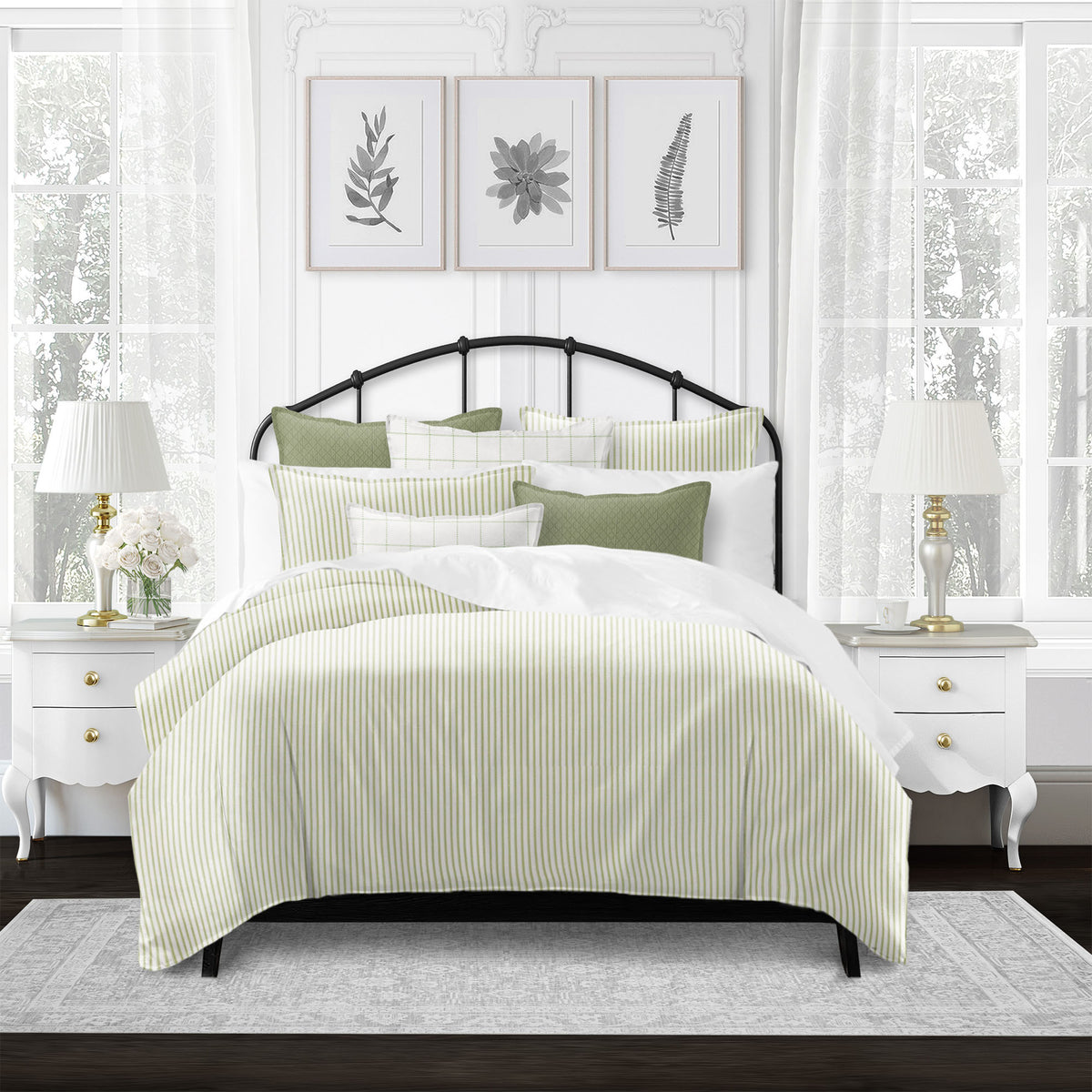 Basic Ticking Stripes Avocado Duvet Cover Set