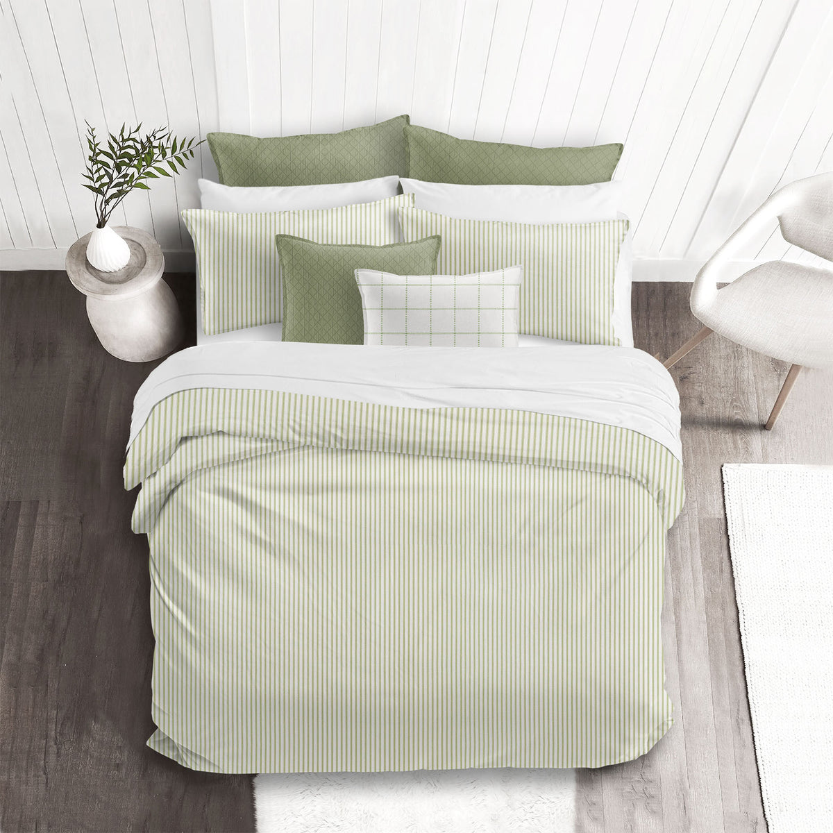Basic Ticking Stripes Avocado Duvet Cover Set