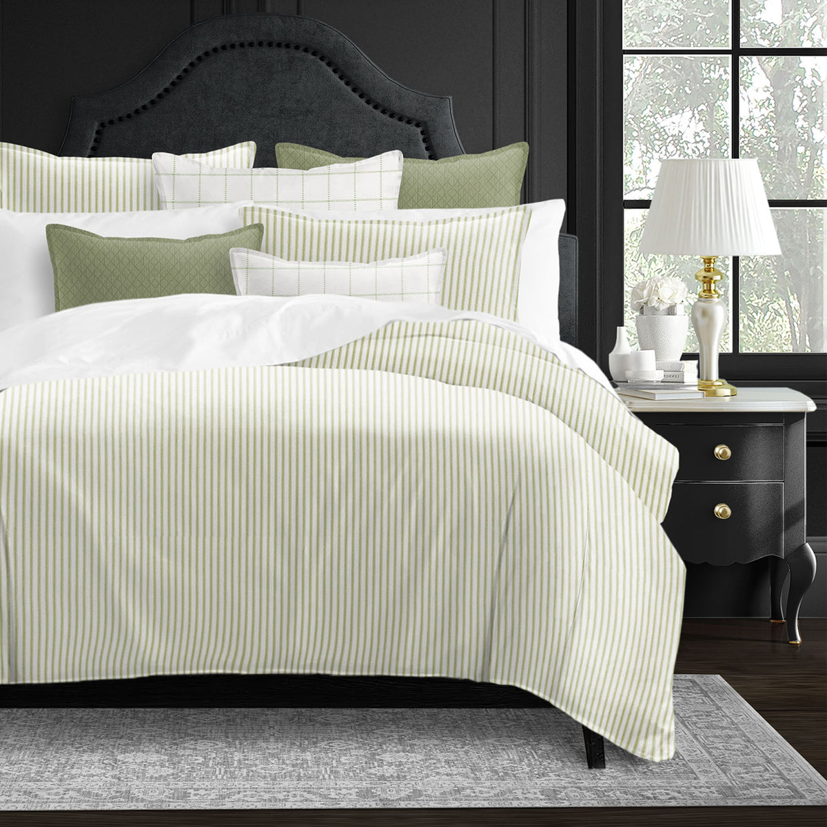 Basic Ticking Stripes Avocado Duvet Cover Set