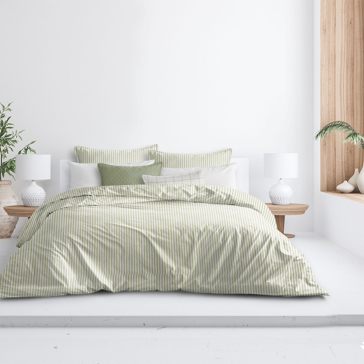 Basic Ticking Stripes Avocado Comforter Set
