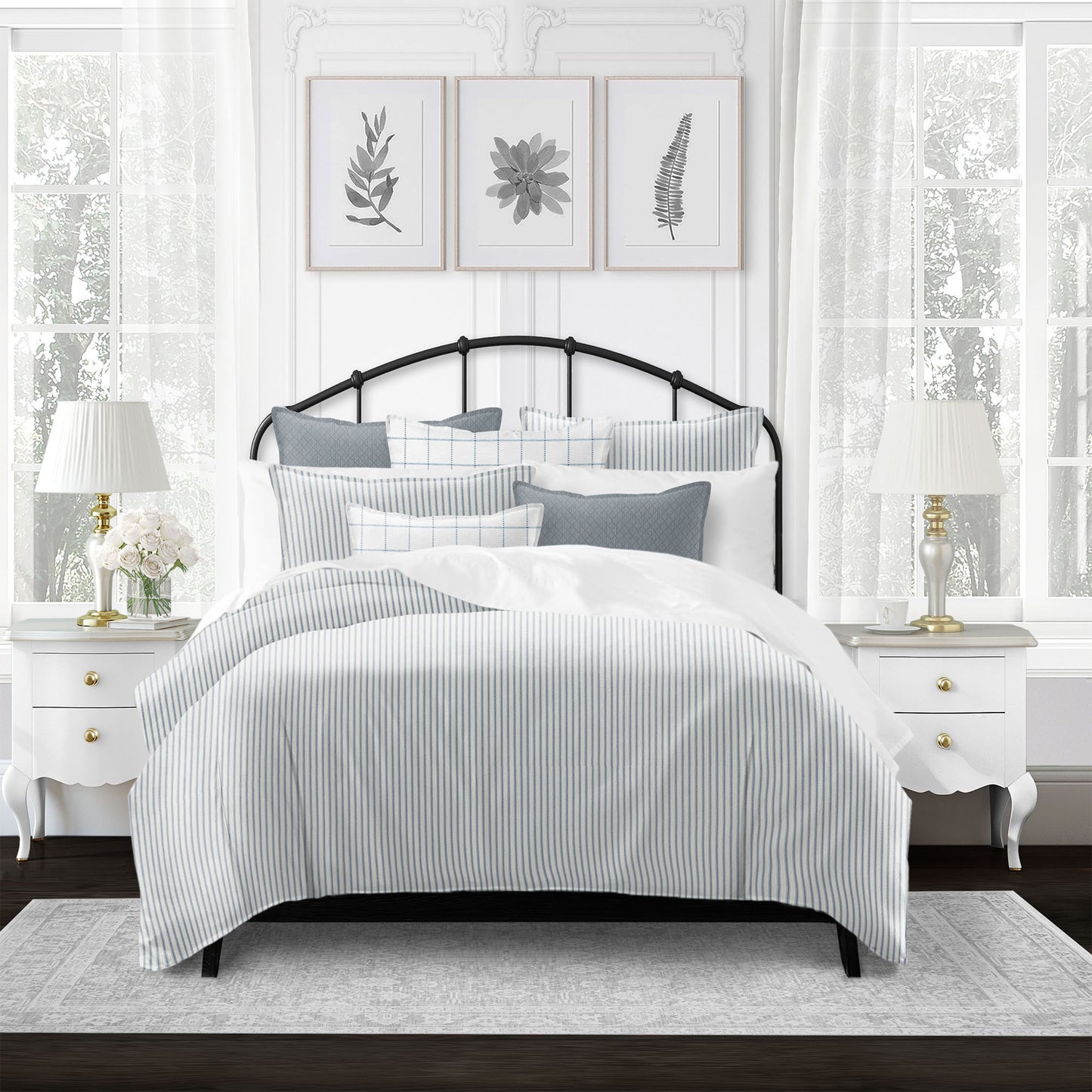 Basic Ticking Stripes Blue Fog Comforter Set