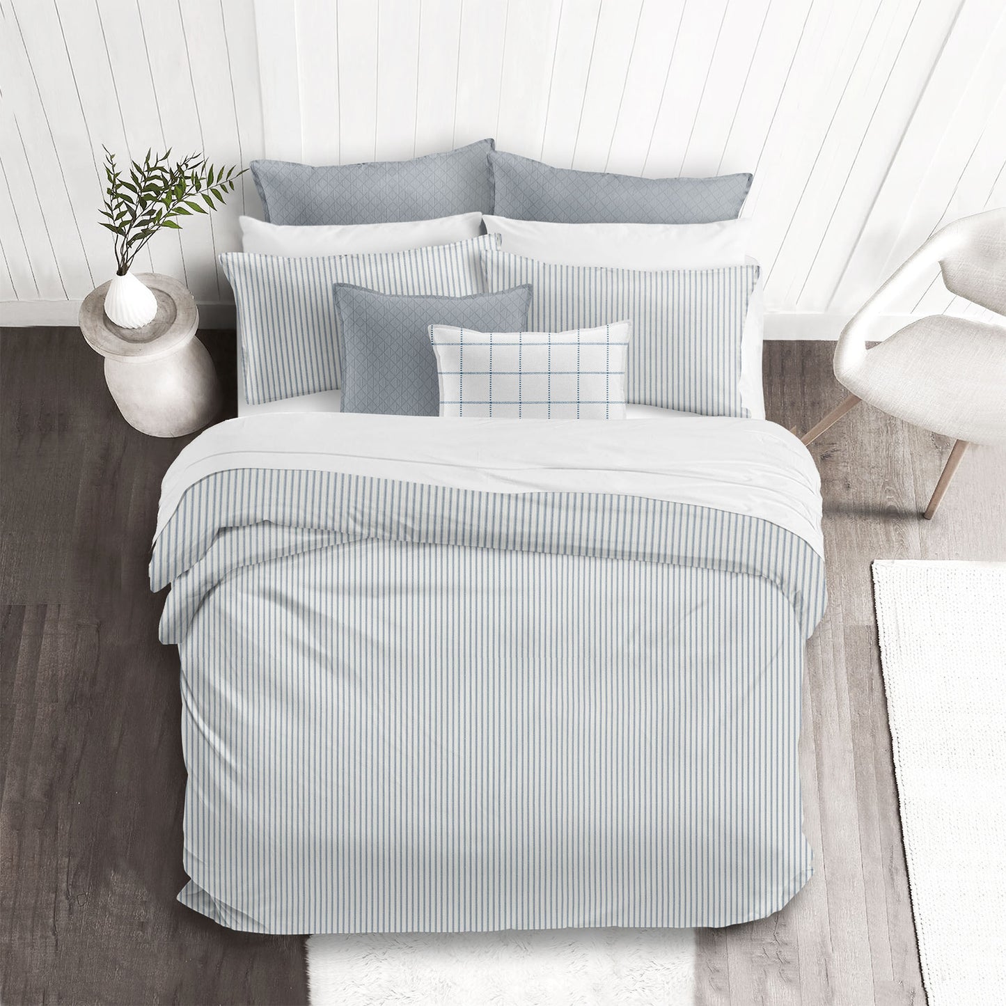 Basic Ticking Stripes Blue Fog Comforter Set