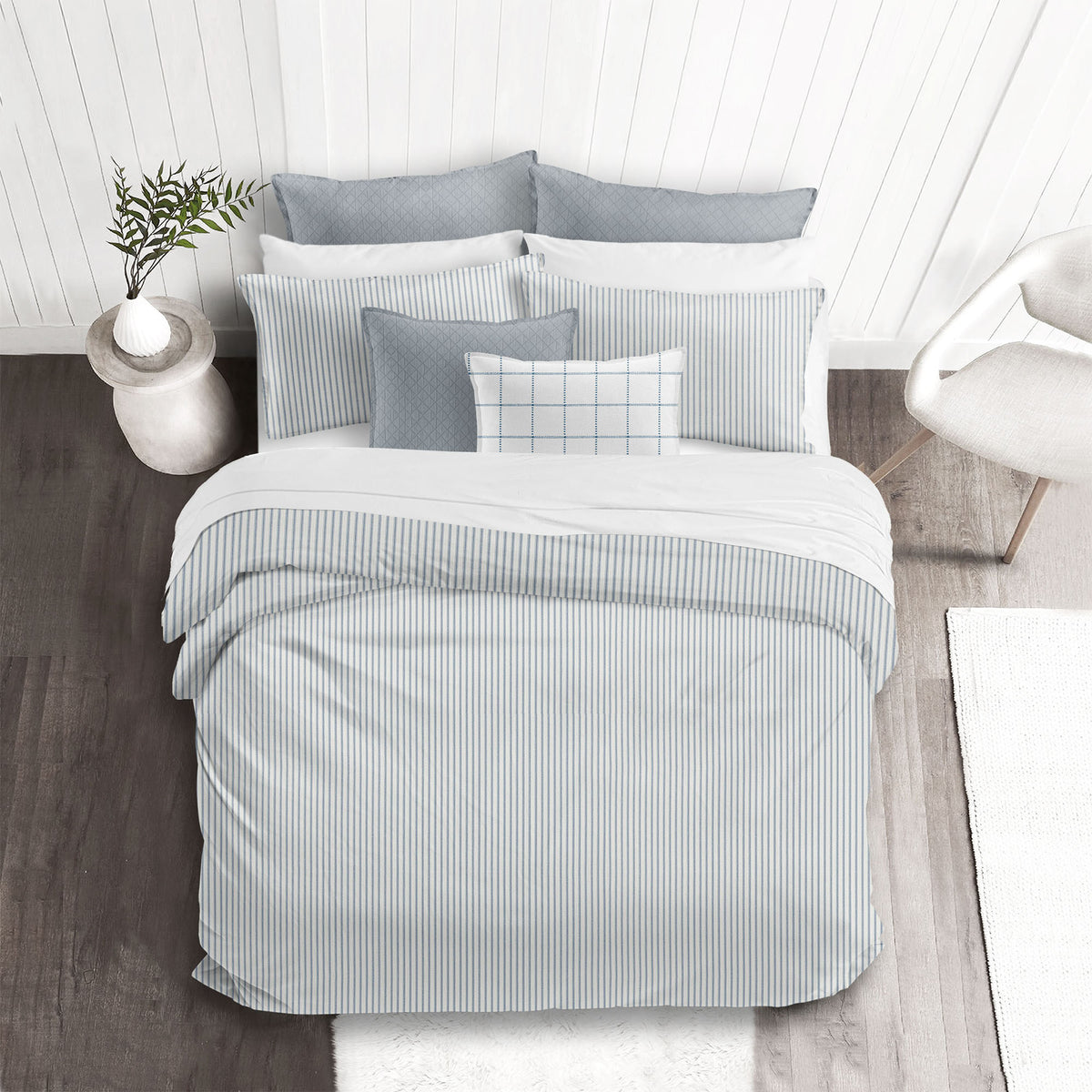 Basic Ticking Stripes Blue Fog Duvet Cover Set