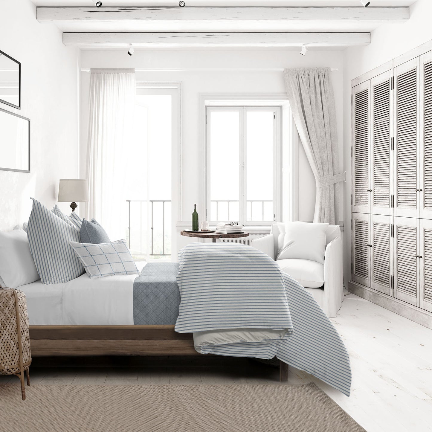 Basic Ticking Stripes Blue Fog Comforter Set