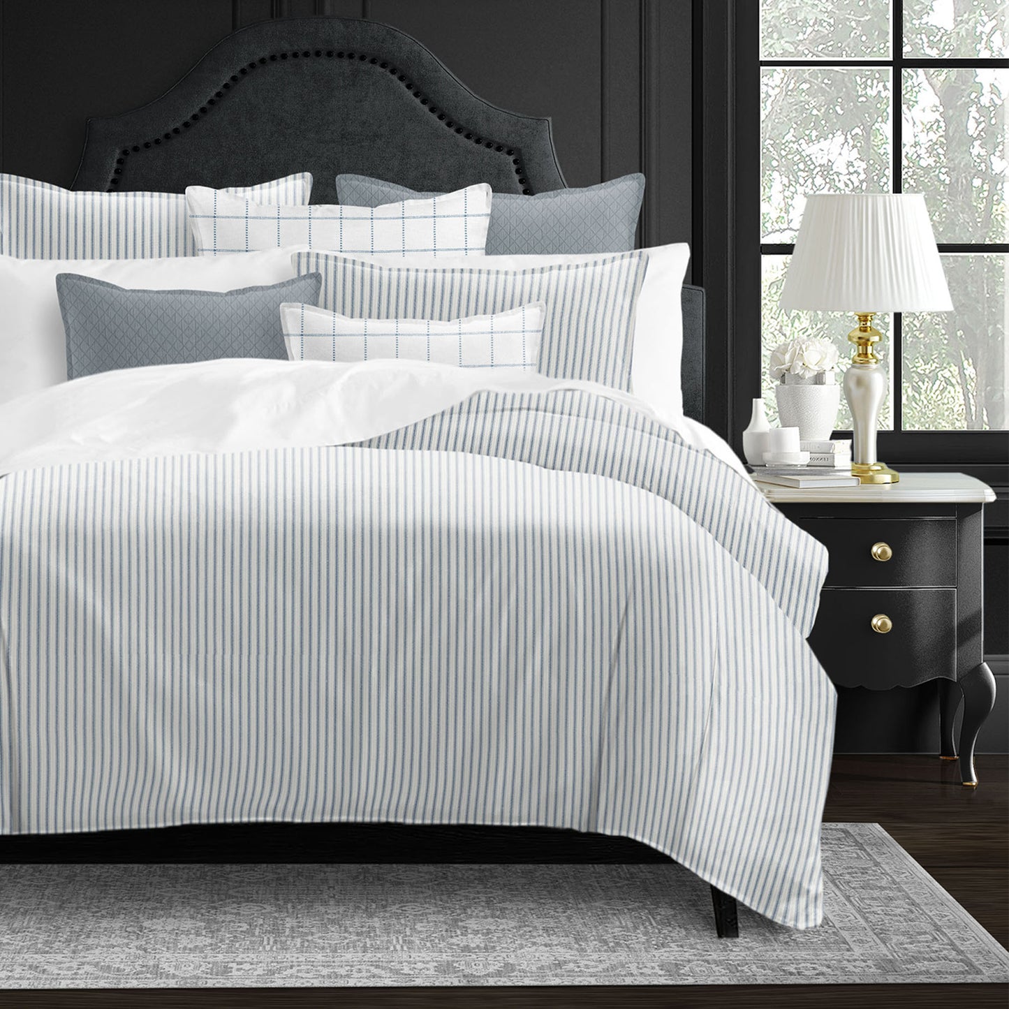 Basic Ticking Stripes Blue Fog Comforter Set