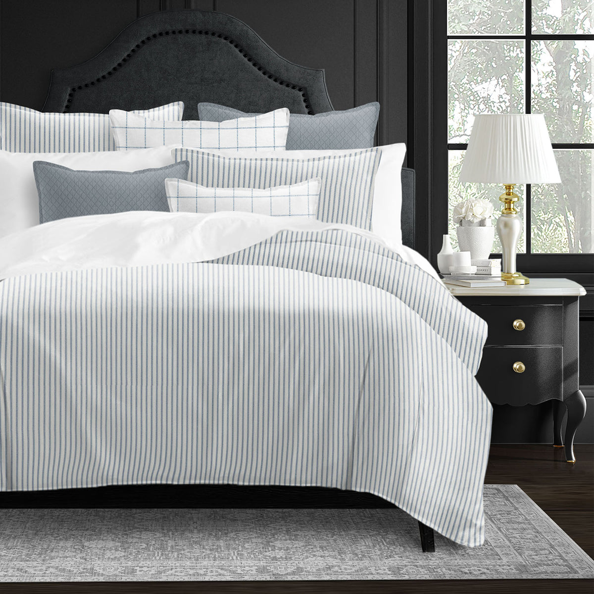 Basic Ticking Stripes Blue Fog Duvet Cover Set