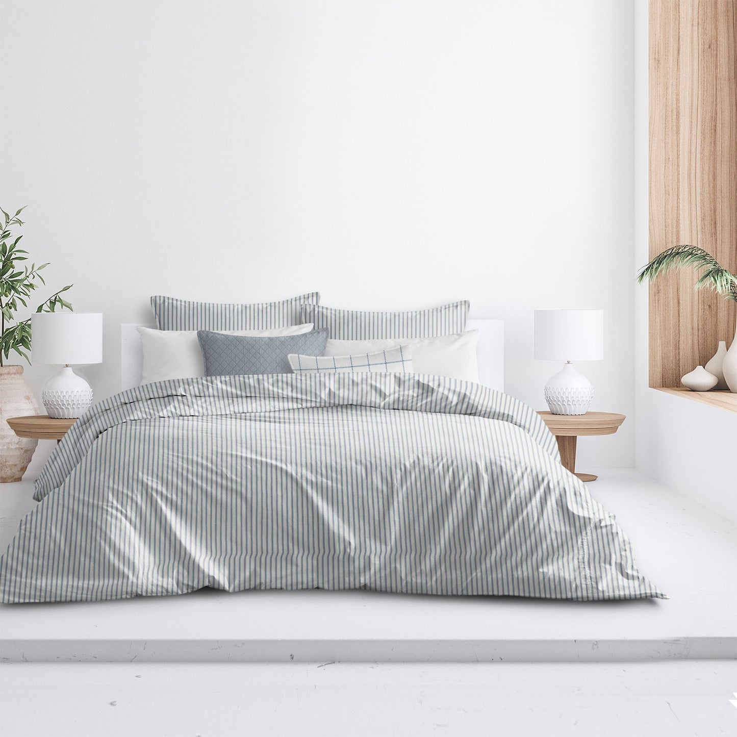 Basic Ticking Stripes Blue Fog Comforter Set