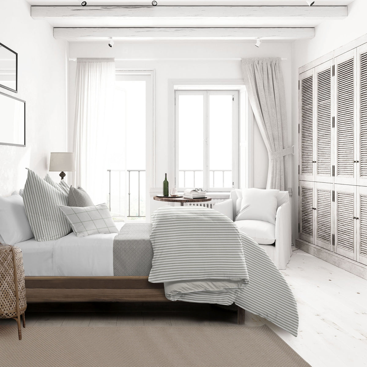Basic Ticking Stripes Linen Comforter Set