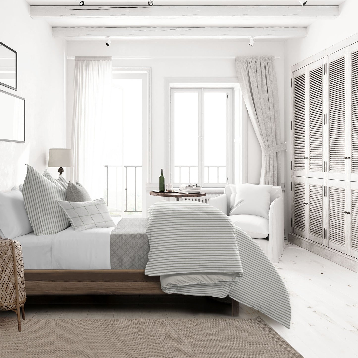 Basic Ticking Stripes Linen Duvet Cover Set