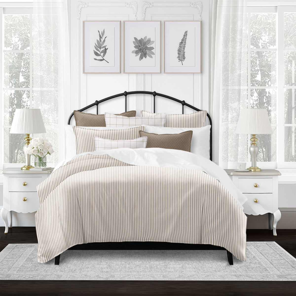 Basic Ticking Stripes Walnut Duvet Cover Set