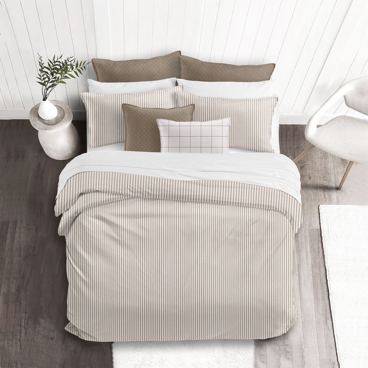 Basic Ticking Stripes Walnut Comforter Set