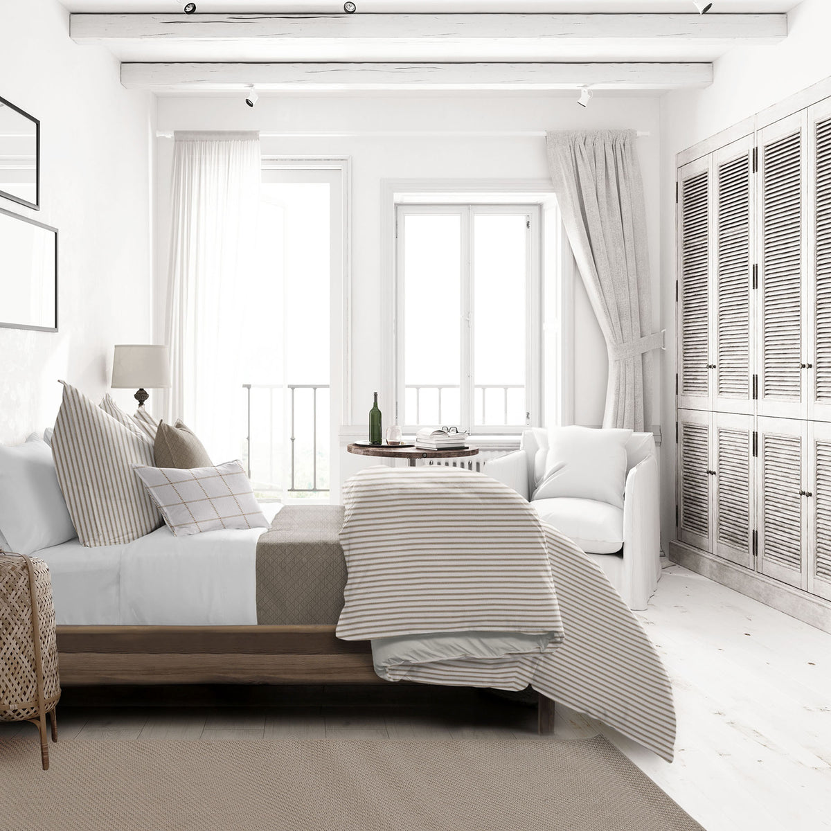 Basic Ticking Stripes Walnut Duvet Cover Set
