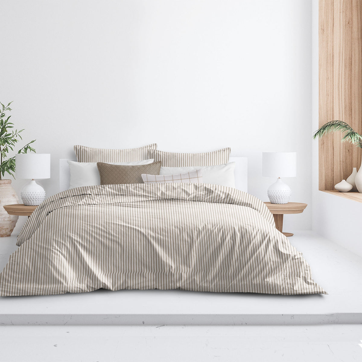 Basic Ticking Stripes Walnut Duvet Cover Set