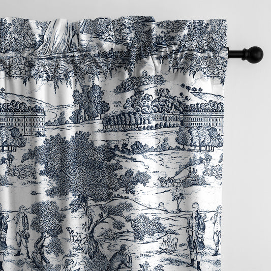 Beau Toile Blue Pole Top Drapes