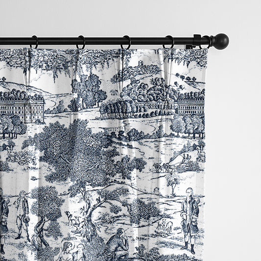 Beau Toile Blue Pinch Pleat Drapes