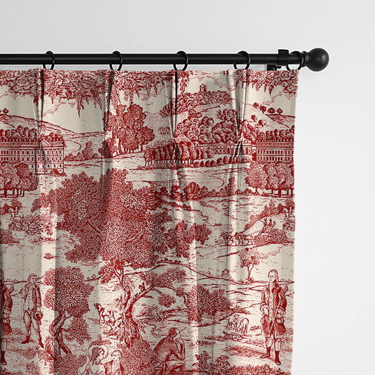 Beau Toile Red Pinch Pleat Drapes