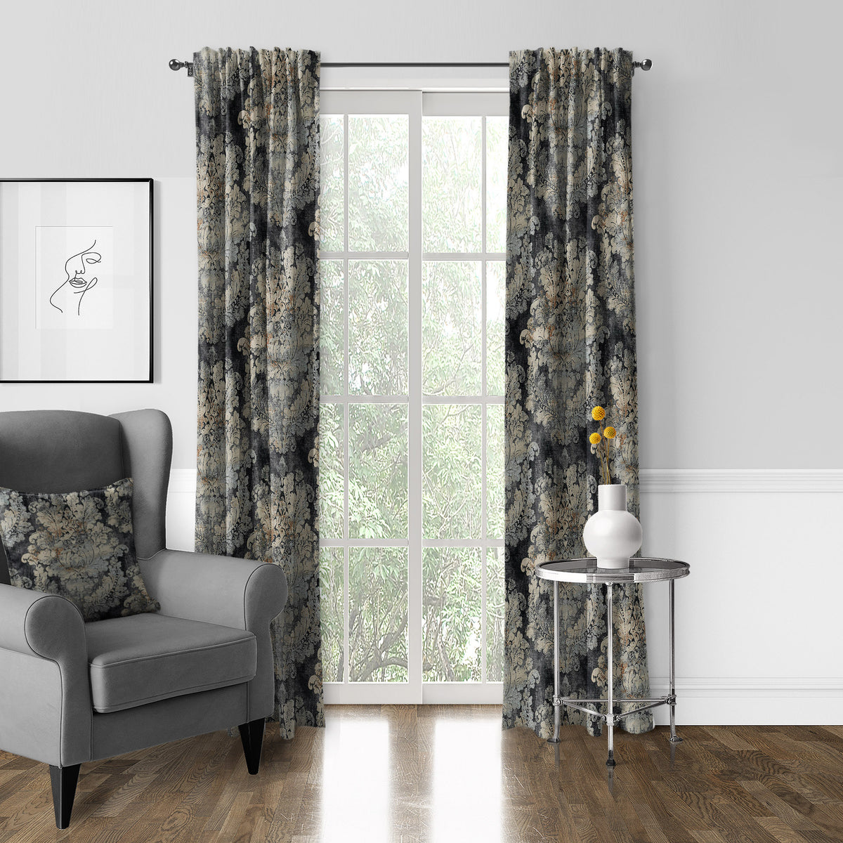 Bentley Linen Cindersmoke Pole Top Drapes