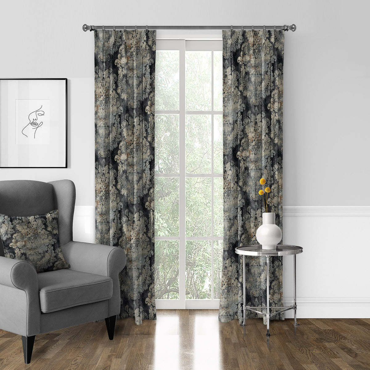 Bentley Linen Cindersmoke Pinch Pleat Drapes