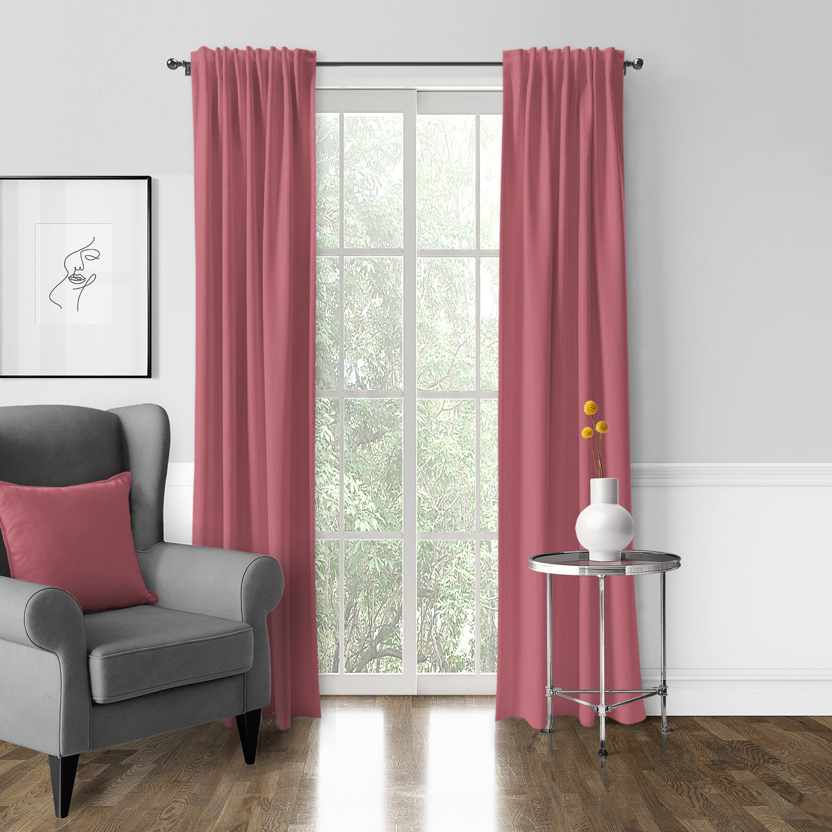 Braxton Pink Grapefruit Pole Top Drapes