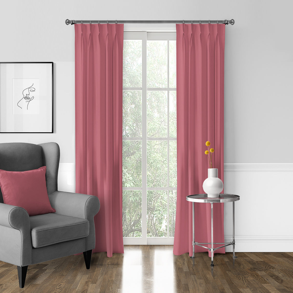 Braxton Pink Grapefruit Pinch Pleat Drapes